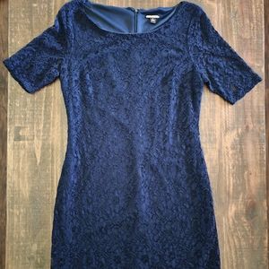 Dana Buchman Lace Elbow Sleeve Navy Cocktail Dress Medium